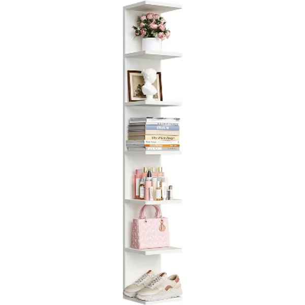 upsimples 7-Tier Floating Wall Shelf, White Wall Mounted Display and Storage Shelf, Decorative Shelves for Bedroom, Living Room, and Office