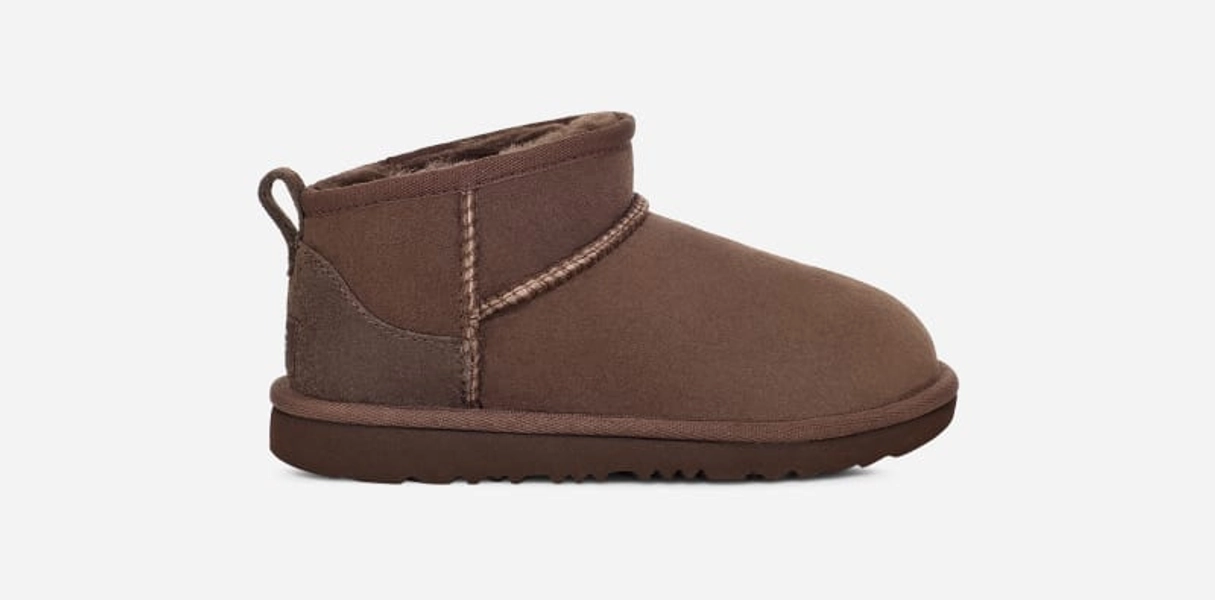 UGG® Kids' Classic Ultra Mini Sheepskin Classic Boots in Burnt Cedar, Size 6K