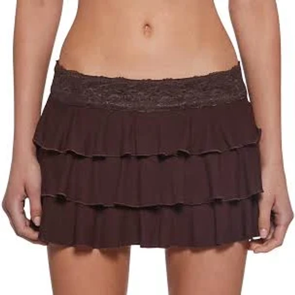 Current Mood Study Sesh Ruffled Skirt - BROWN / Medium