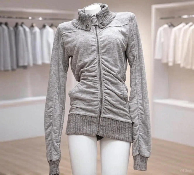 American Street Style Retro Pleated Turtleneck Zipper Hoodie Womens Grey Oversized Hoodie with Ribbed Cuffs Y2K Style Jacket - AliExpress 200000345