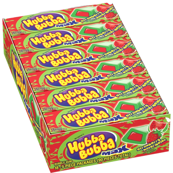 HUBBA BUBBA Max Strawberry Watermelon Bubble Gum, 5 Piece (18 Packs)