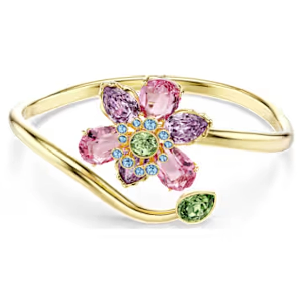Idyllia bangle, Mixed cuts, Flower, Multicolored, 18K gold finish