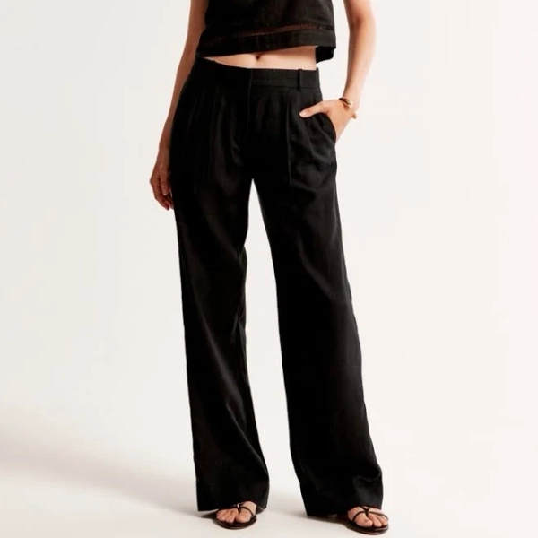 Abercrombie & Fitch Women's Sloane Low Rise Linen-Blend Pants