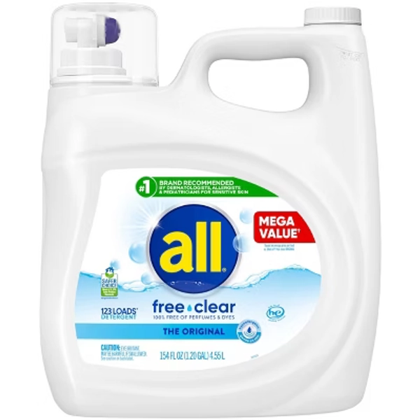 All Unscented Free Clear for Sensitive Skin HE Liquid Laundry Detergent 123 Loads - 154 fl oz