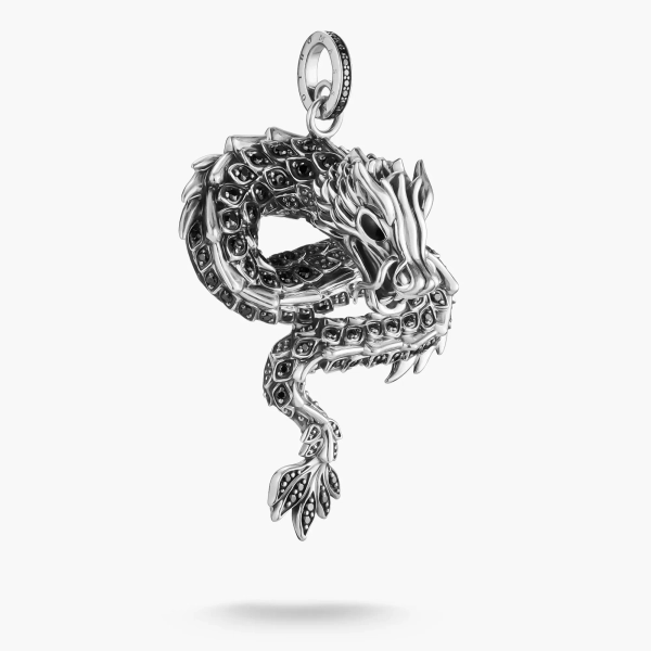 Anhänger Drache mit schwarzen Steinen und Emaille Silber geschwärzt
