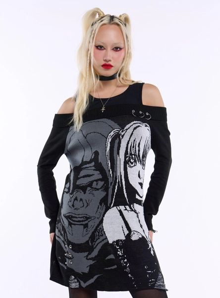 Death Note Misa & Rem Distressed Off-Shoulder Sweater Dress