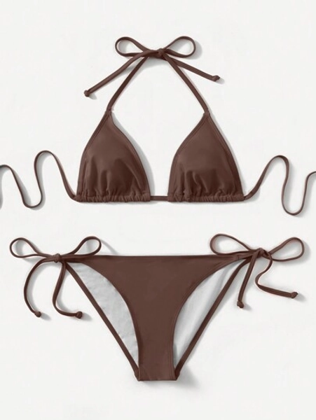 Swim Basics Vacation Beach Solid Color Bikini Set Summer - Size L