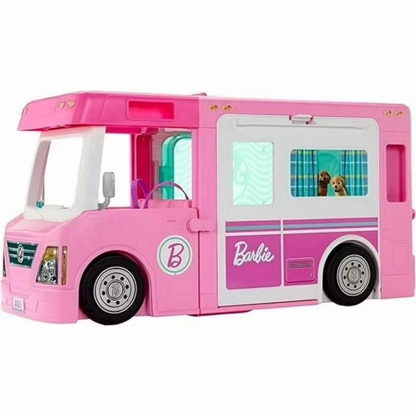 Barbie Camper Playset, 3-in-1 DreamCamper with Pool & 50 Accessories, Transforms into Doll-Sized Truck, Boat & House (Exclusive)