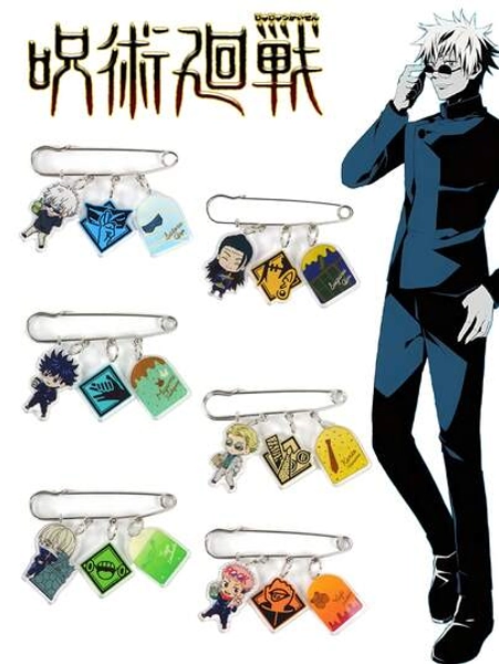 1pc Gojo Silione Acrylic Animation Game Peripheral Anime Pin Brooch, With Acrylic Cartoon Character Head, Brooch Pendant Gift Suitable For Boys And Girls Clothing, Backpack Accessories