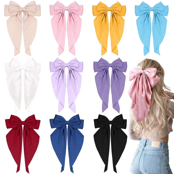6PCS Hair Bows for Women Girls Hair Ribbon Bow Hair Clips with Long Tails Vintage Hair Accessories for Women