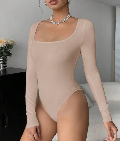 SHEIN Lace Square Neck Long Sleeve Bodysuit