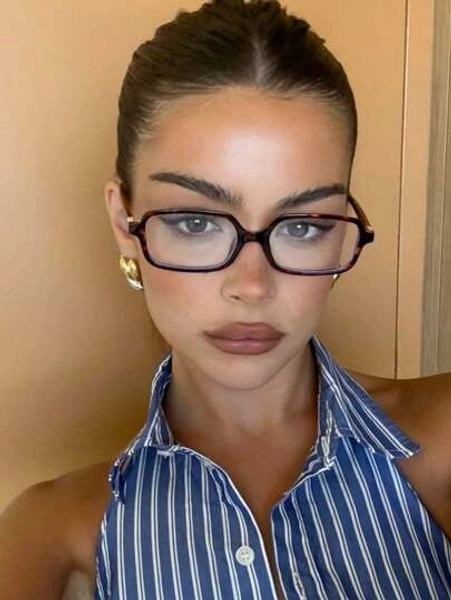 1pc Women's Elliptical Small Oval Frame Personalized Street Snap Concave Shape Clear Glasses Summer Study Accessories Glasses Accessories For Women