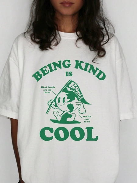 BEING KIND IS Cool Shirt, Be Kind T-Shirt, Kindness Tshirt, Be A Kind Human,  Retro Shirt, Positive Message Shirt, Kind People,100% Cotton Oversized Short Sleeve Classic Heavy Cotton T Shirt Printed Graphic Tee Women's Casual Short-Sleeved Top