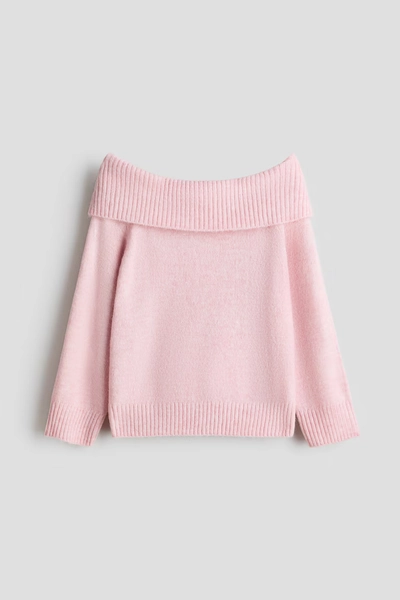 Schulterfreier Pullover - Hellrosa