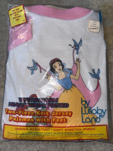 Vtg 1980's Lullaby Land Princess  2 Piece Footed Pajamas Pj's 4 Toddler