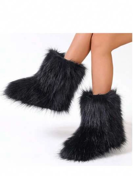 Fur Boots For Women Winter Fluffy Furry Boots For Girls Flat Heel Snow Boots