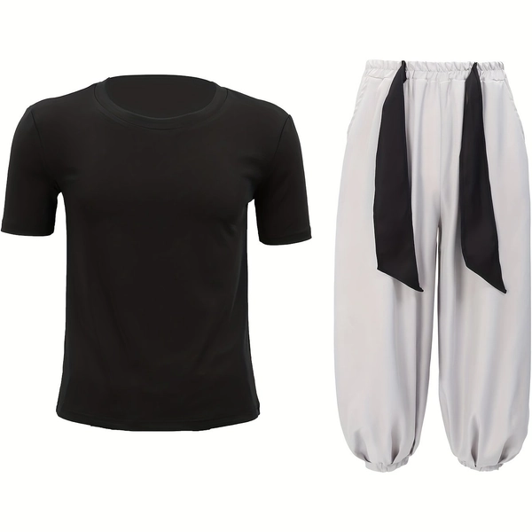 Men Anime Cosplay Costume Outfits Black Stretchy Top And Pants for Halloween And Party