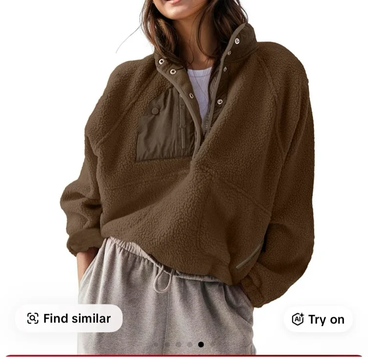Naeduo Women’s Lightweight TikTokShopBlackFriday Fleece Pullover Jacket Cropped Fall Winter Fuzzy Sherpa Jacket Sweatshirt Coat with Pockets