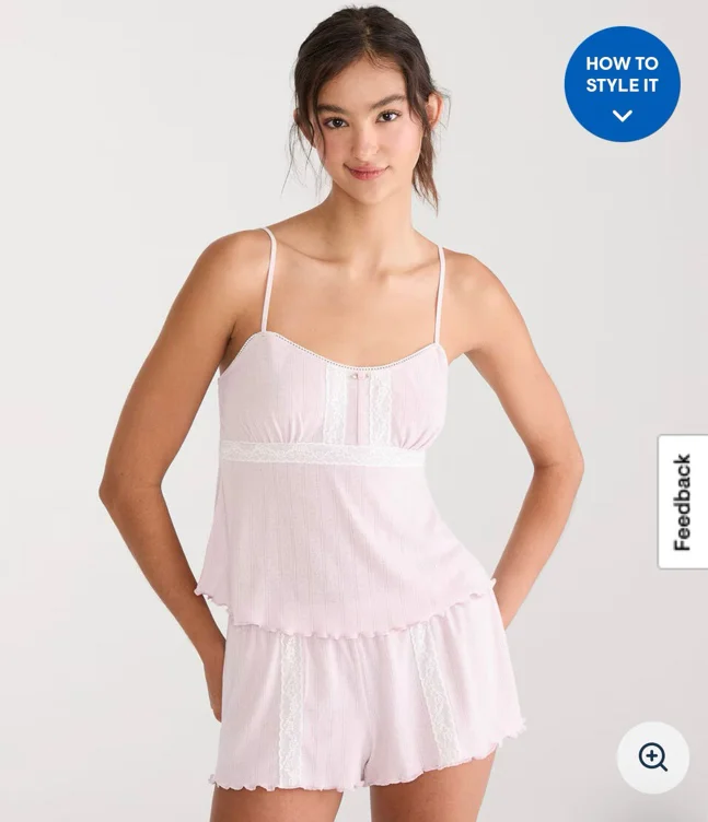 WomenTopsCamis TanksPointelle Lace Babydoll Sleep TankPointelle Lace Babydoll Sleep Tank