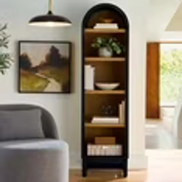 Better Homes & Gardens Juliet Narrow Arch Bookcase, Rich Black and Light Honey