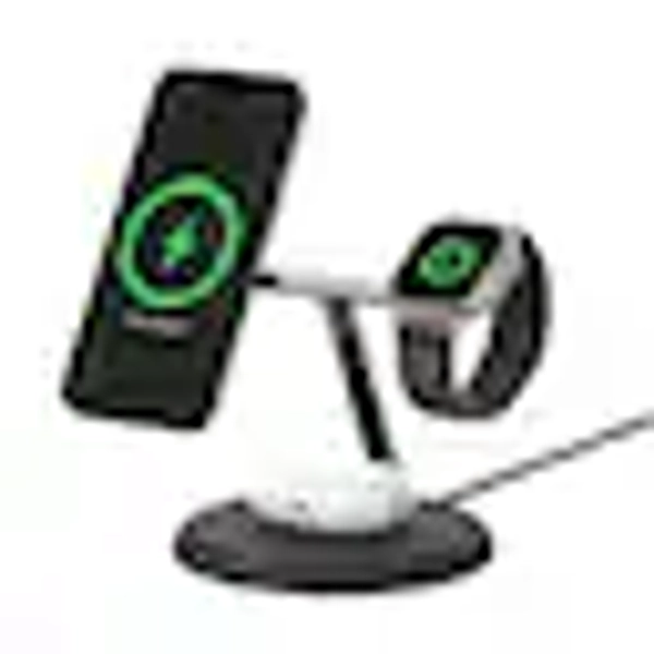 Belkin - 3-in-1 Stand 15W Qi2 Wireless Charger, Fast Charging for iPhone 17, AirPods, Apple Watch, & More (36W Included) - Black