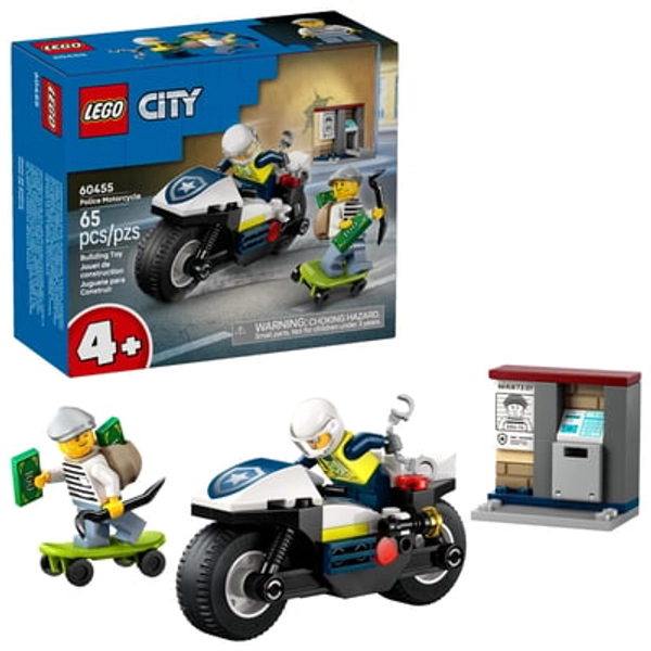 LEGO City Police Motorcycle Chase Building Toy for Kids - Pretend Play for Boys & Girls, Ages 4+ - Christmas Stocking Stuffer - Preschool Learning Toy W/Police & Crook Minifigures - 60455