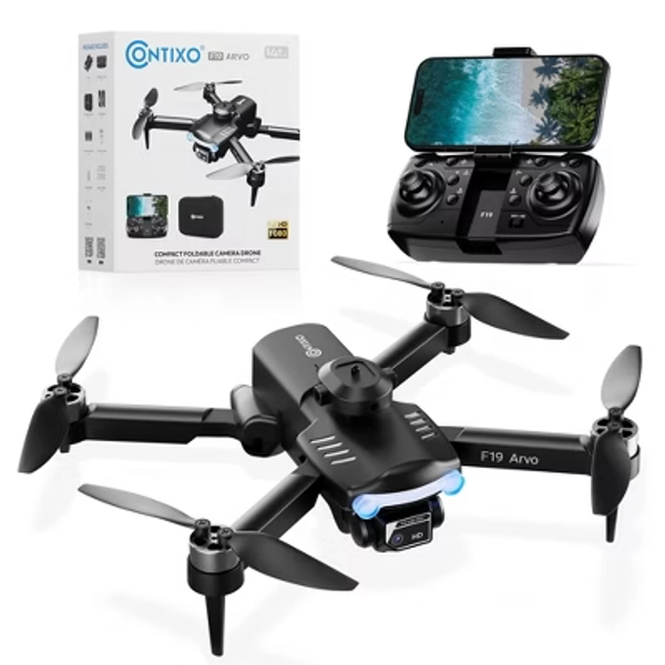 Contixo F19 Arvo Foldable Drone with 1080P HD Camera, FPV, Obstacle Avoidance, 2 Batteries, Brushless Motors & LED Lights – Black