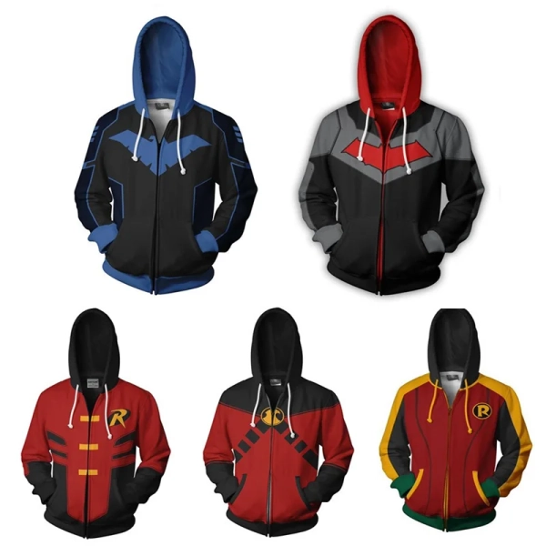 Superhero Nightwing Robin Cosplay Hoodie Costume Sweatshirt Halloween Zipper Outerwear Casual Hoodies Cosplay Costume Jackets - AliExpress 200000343