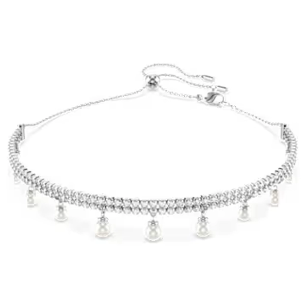 Ariana Grande x Swarovski choker, Crystal pearl, Round cut, White, Rhodium plated