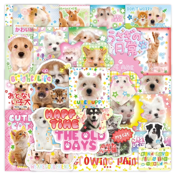 40pcs Kawaii Cute Puppy Cat Bunny Stickers Aesthetic DIY Phone Scrapbook Journal Decor Sticker for Laptop Luggage Stationery - AliExpress 