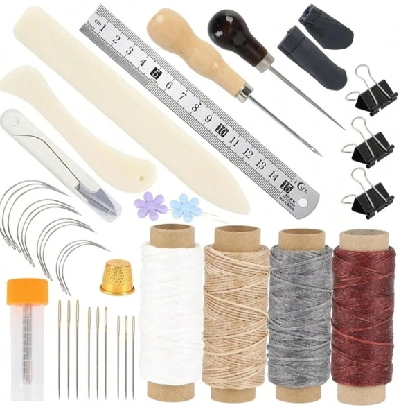 39‑Piece Bookbinding Tools Kit – Bone Folder, Waxed Thread, Awl, Ruler & Supplies for DIY Bookbinding, Paper Crafts & Book Repair