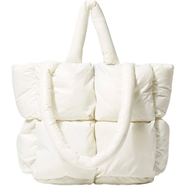 Tredstone Nylon Stylish Puffer Tote Bag With Large Capacity Comfortable Shoulder Straps Padded Shoulder Bag White 1set