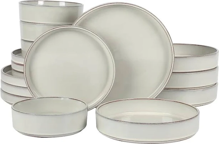 Bloomhouse Santorini Mist 16 Piece Double Bowl Terracotta Reactive Glaze Plates and Bowls Dinnerware