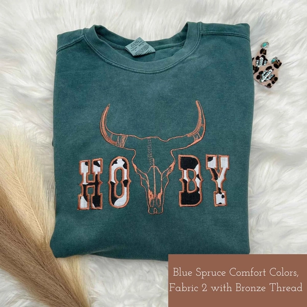 Embroidered Comfort Colors® OR Gildan Howdy Skull Boho Cow Skull, howdy sweatshirt, Wild west, Western Graphic crewneck, Cowgirl crewneck