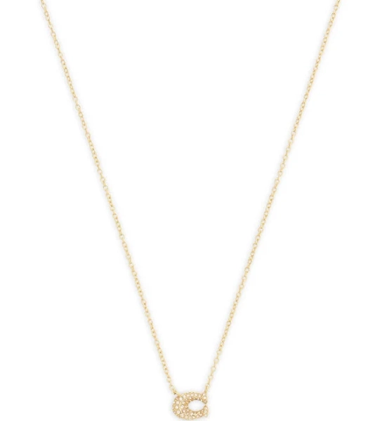 Coach Pave Signature C Pendant Necklace Womens