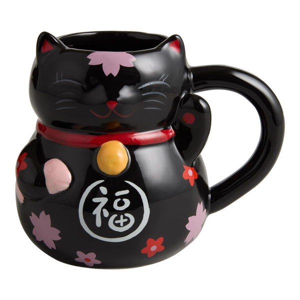Black Lucky Cat Figural Ceramic Mug