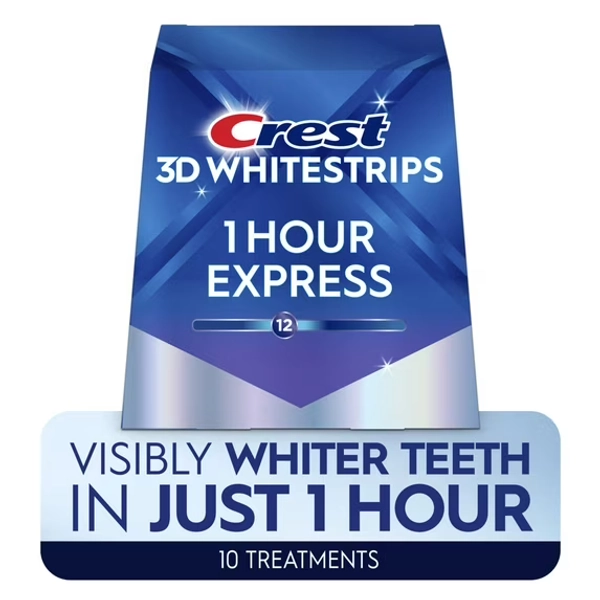Crest 3D Whitestrips 1-Hour Express At-home Teeth Whitening Kit, 10 Treatments, 12 Levels Whiter in 10 days