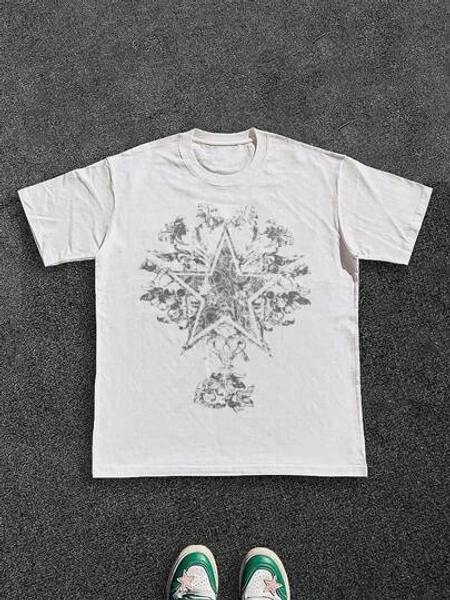 Stylish Heavy Cotton Men's TShirt 220gsm Pure Cotton With Unique Star & Floral Distressed Design Ideal Gift For Father's Day Perfect For Casual Wear Suitable For Men Aged 2555.