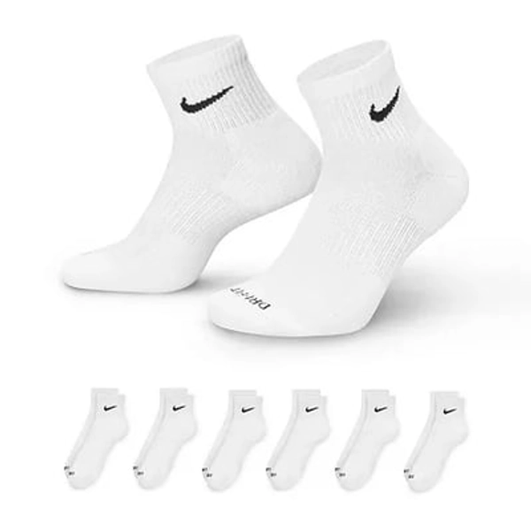 Nike Everyday Plus Cushioned Unisex Adult Breathable Multi-Pack 6 Pair Quarter Ankle Socks, X-large, White