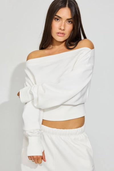Snow White SoftTerry Rib Off Shoulder Sweater