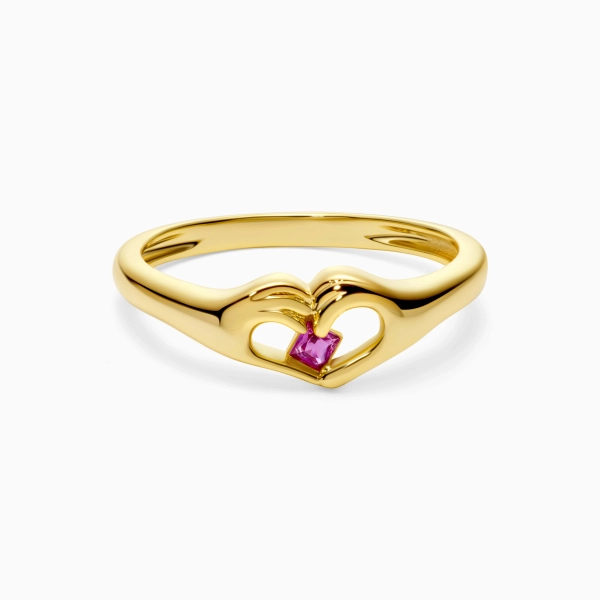 Lab-Created Ruby Delicate Open Heart Hands Promise Ring