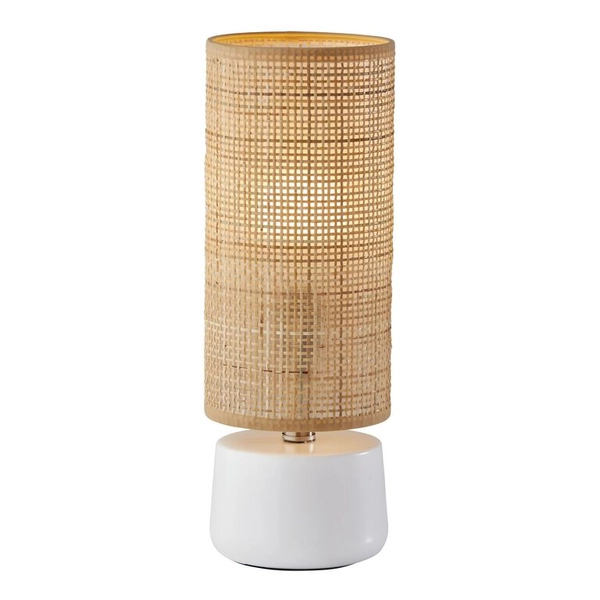 White Walmer Natural Rattan and Ceramic Accent Lamp