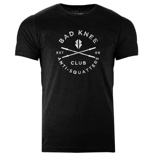 s526 Bad knee club Tee - Heather Black - Vintage White ink, Large