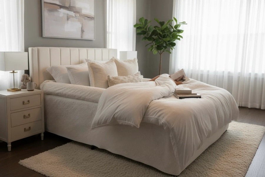A bordered bed sheet 