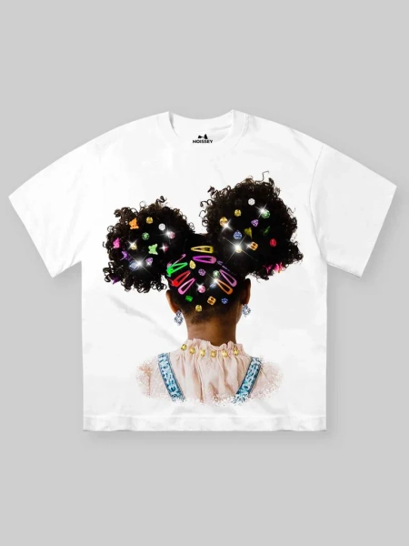 High Quality Colorful Diamond Hairpin Afro Girl Print heavyweight T-shirt