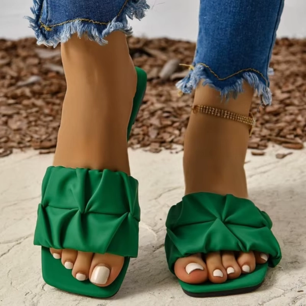 Summer Slippers For Women Flip Flops Flats 2026 New Pleated Korean Slippers Women Sandals Green Slip On Shoes Big Size 35-42 - AliExpress 322