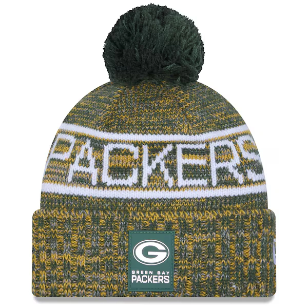 Men's Green Bay Packers New Era Green 2025 Sideline Cold Weather Cuffed Knit Hat with Pom