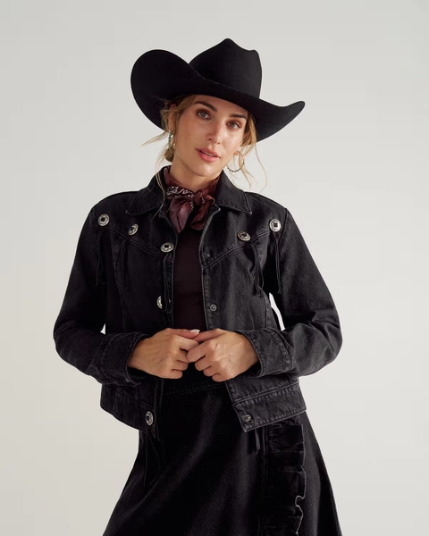 Women's Rodeo Concho Denim Jacket - Black