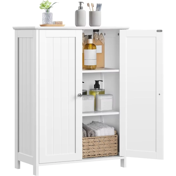 Bathroom Floor Cabinet, Modern Storage Freestanding Organizer Cabinet with Adjustable Shelves & Double Doors - AliExpress 