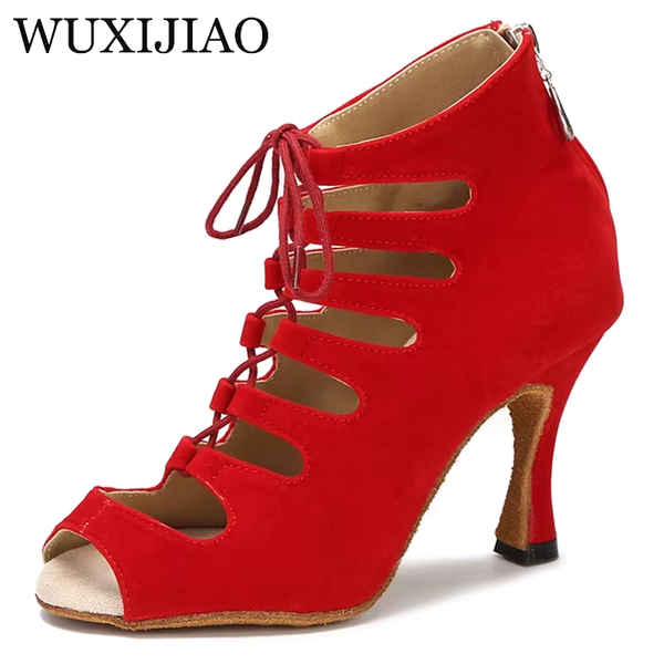 Black Latin Dance Shoes Women Tango Salsa Rumba Ballroom Satin Dance Boots Women Red Sexy Pole Dance Shoes Ladies High Heels - AliExpress 201768104